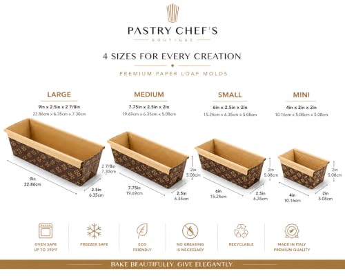 Pastry Chef's Boutique Disposable Rectangular Paper Loaf Pan Molds, All Natural Made, Recyclable, Microwave and Oven Safe, Display Medium Cake Mold - 7.75''x2.5''x2-25pcs - size: Medium (7.75''x2.5''x2'')