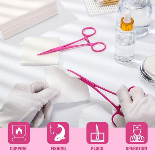 BBTO 2 Pcs Hemostat Forceps Curved Straight, Piercing Pliers,Pink - color: Pink