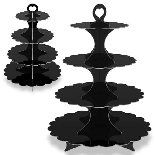 4-Tier Round Black Cupcake Stand, 2 Pack – Elegant Dessert Display for Weddings, Parties, Birthdays - color: Round Black 2 Pcak