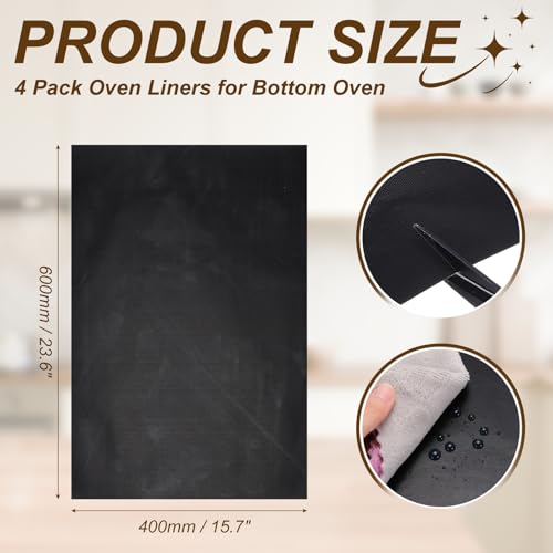 uxcell 4Pack Oven Liners 23.6x15.7" 0.2mm Thick Oven Mats Under Grill - color: Black, size: 23.6 x 15.7"(0.2mm Thick)