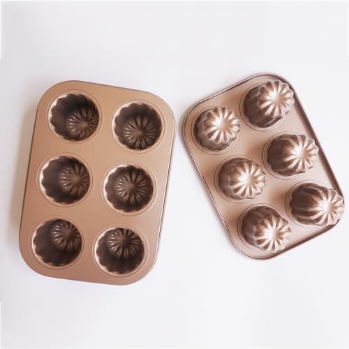 6-Cavity Nonstick Canele Molds, Mini Canelle Baking Pan - style: 03-Canele 6cups Gold
