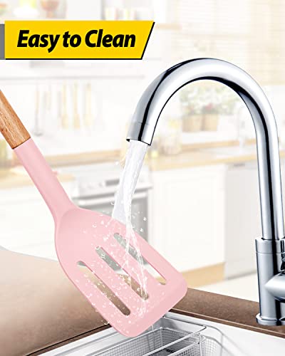 BUNDLEPRO Silicone Spatula, Solid & Slotted Turner, BPA-Free, 2 Pack, Pink - color: Pink