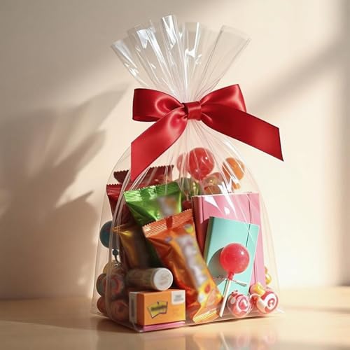 Morepack Flat Bottom Cellophane Treat Bags 100 Pcs 10x4x14 Inches - size: 10x4x14 Inch (100 Count)
