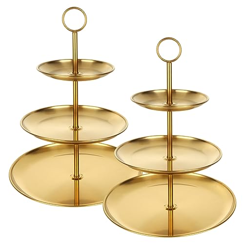 QTLCOHD 2 Pcs 3 Tier Stainless Steel Cupcake Stand - color: Gold, size: 3-Tier
