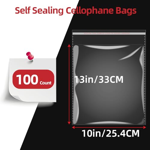 100 Count 10x13 Thick Self Sealing Cellophane Bags - size: 10x13（Pack of 100）