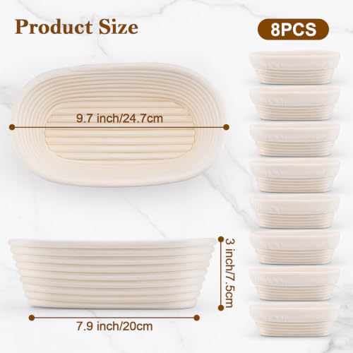 8 Pack 10 Inch Oval Banneton Bread Proofing Basket, Rattan Sourdough Bread Baskets with Liners for Home Baking - size: 10"Oval Basket-8 PCS