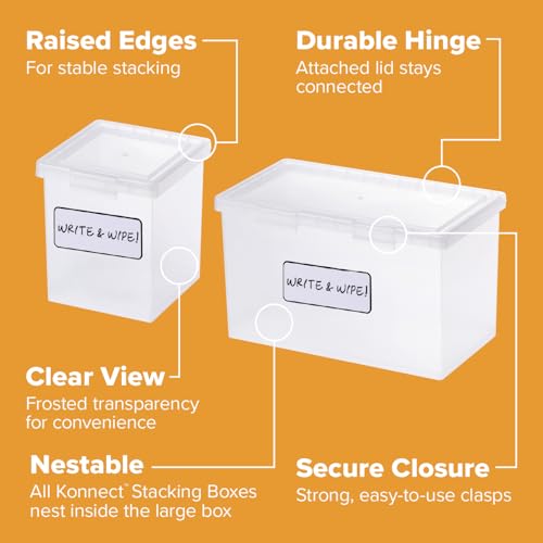 Bostitch Konnect Storage Containers with Lids, Clear Plastic Box, Stackable for Crafts, Home, and Office Organization, Labels, 3-Piece (1 4 Qt Box, 2 1.5 Qt boxes) - size: 4 Qt 1 Pack, 1.5 Qt 2 Pack