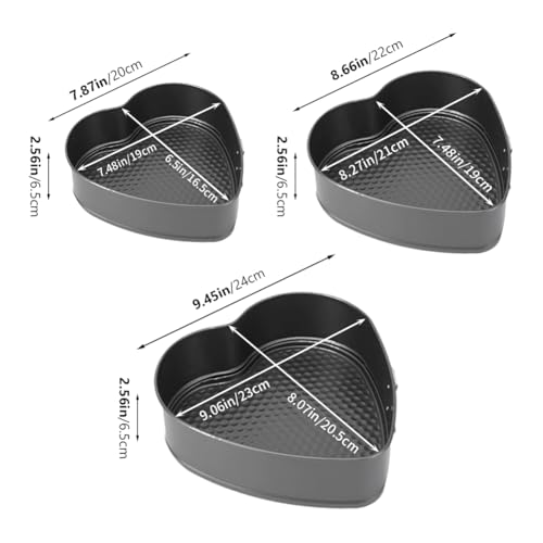 3pcs Springform Pan, 7,8,9 Inch Cheesecake Pans with Removable Bottom, Carbon Steel Baking Pans Nonstick Baking Tin Cake Mould for Small Pizza Pie (Heart Shape)