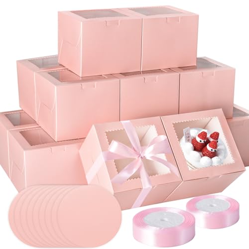 KPOSIYA 40pcs 6x6x5 In Cake Boxes with Cake Boards（20 Boxes & 20 Boards） - color: Pink, size: 6x6x5 inch