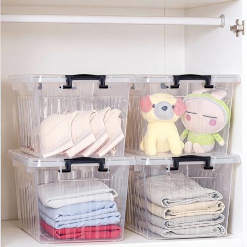 Citylife 22 Qt Plastic Storage Bins with Latching Lids 4 Packs - color: Clear White, size: 22 QT-4 Packs