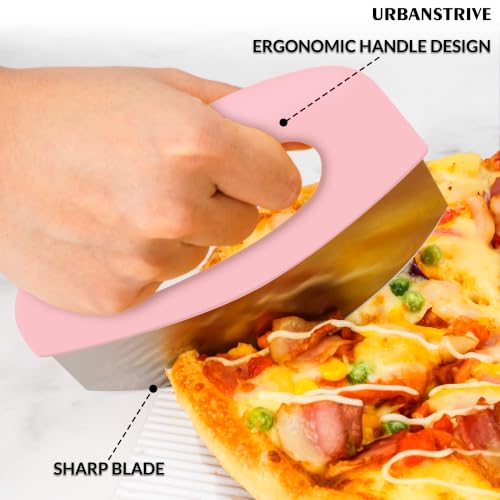 Urbanstrive Heavy Duty Stainless Steel Pizza Cutter with Cover, Super Sharp Blade Pizza Knife Pizza Cutter Rocker, Perfect Kitchen Gadgets for Pizza Cutting Home Essentials (Pink) - color: Pink