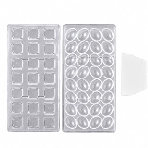 Pack of 2 Chocolate Candy Mold PC Polycarbonate Chocolate Making Mould with Scraper(Cube +Oval Egg) - color: Cube +Oval Egg