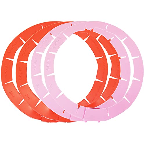 Adjustable Pie Crust Shield Protector Pie Edge Protector Tools Round Silicone Baking Cake Pizza Cover BPA-Free for Halloween Christmas Baking Fits 8-11.5 Inches Pie - color: ZA-Red-2pcs+Pink-2pcs