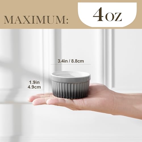 MALACASA 4 oz Ceramic Ramekins, Oven Safe Souffle Dishes, Set of 6, Grey - color: Grey, size: 4 Oz