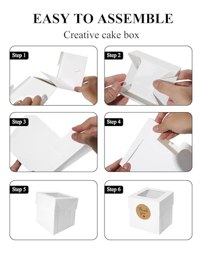 COTOPHER 5Pcs Mini Cake Boxes, 4x4x4 Inches Bakery Boxes with Window - color: White, size: 4x4x4inch