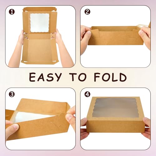 XINHPKGG 50 Pcs Pie Boxes 8x8x2 Inch Bakery Boxes with window Cookie Boxes - color: Brown