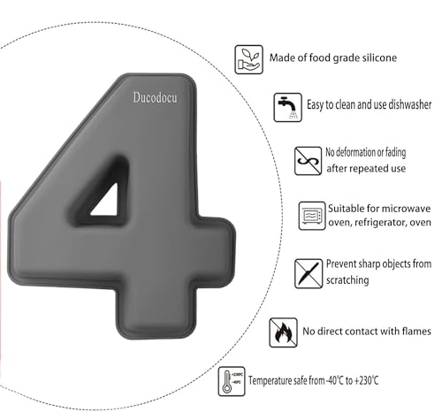 Ducodocu Silicone Number Cake Pan Large 3D Number Cake Mold Baking Forms Novel Cake Tins DIY Baking Mold for 15/51th Birthday Wedding Anniversary 10 inch Number of 1&4 Grey, Purple - size: 1&4
