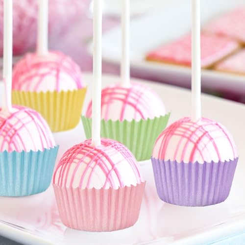Whaline 600Pcs Pastel Mini Cupcake Liners Colorful Baking Cups Pink Blue Purple Yellow Orange Green Muffin Cupcake Wrappers for Spring Easter Birthday Wedding Bride Baby Shower Party Supplies - color: Pastel