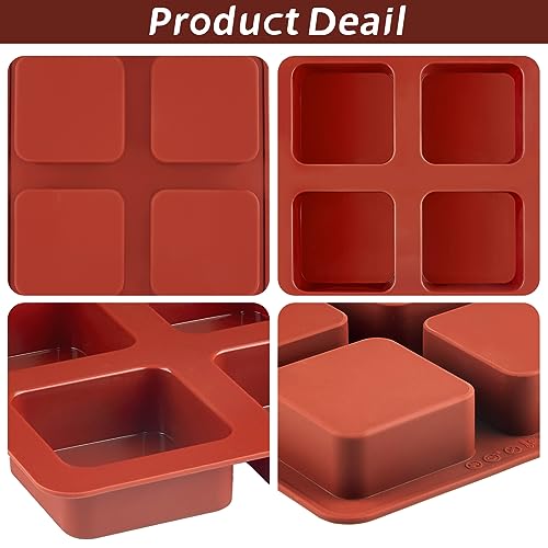 JOERSH Square Cake Silicone Molds, 3 Pack, 2.6" x 2.6" x 1.1" - color: 3 Pcs: 4 Cups, 2.6x2.6x1.1 Inch