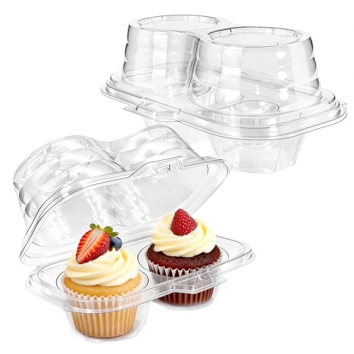50 Pack Plastic Cupcake Containers with Lids, Disposable 2 Count