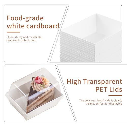 50 Pcs Small Charcuterie Boxes with Clear Lids - To Go Paper Rectangle Charcuterie Box, 5-in Disposable Food Containers,Dessert Boxes for Cookie, Cake Slice Strawberries (White) - color: White