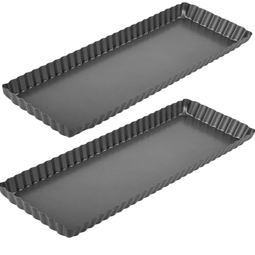 RINCH-PAN Rectangular Tart Pan, 2 PCS 14 Inch Long Pan Non-Stick Tart Pan. - color: Black, size: 14*1.1Inch