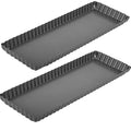 RINCH-PAN Rectangular Tart Pan, 2 PCS 14 Inch Long Pan Non-Stick Tart Pan. - color: Black, size: 14*1.1Inch