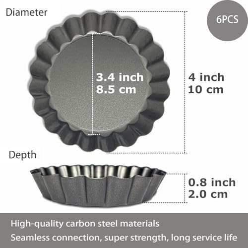 4" Tart Pans with Removable Bottom, Non-Stick Quiche Molds 6-Pack - size: 4inch