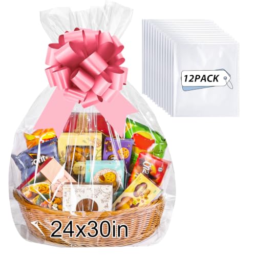 woric 12Pcs 24x30 Inch Clear Cellophane Gift Bags for Gift Baskets - size: 12pcs 24x30 Inch