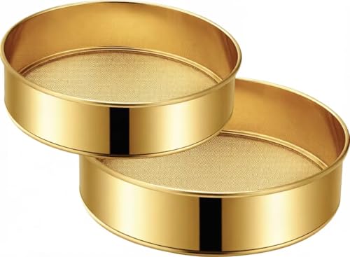 2 Pack Stainless Steel Flour Sifter,Stainless Steel Fine Mesh Strainers Flour Sieve,60 Mesh Round Sifter for Baking Cake Bread (Golden)