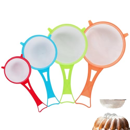 4 Pcs Flour Sifter for Baking, Flour Sieve Scoop Strainer, Manual Mesh Colander Baking Tool, Multifunctional Juice Filter with Long Handle, Random Colors