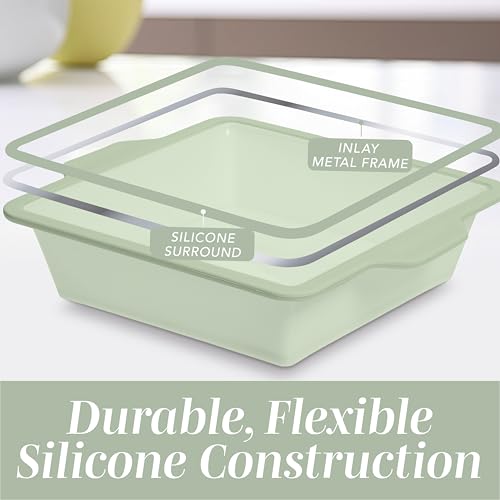 COOK WITH COLOR 17 Pc. Silicone Baking Pan Set - Non-Stick & Easy Clean Silicone Muffin Pans for Baking with Sturdy Metal Frame for Stability, Flexible Cake Molds, Includes Measuring Cups and Spoons - color: Sage