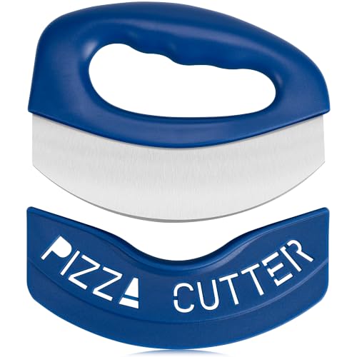 Pizza Cutter with Blade Cover Stainless Steel Upgrade Sharp Blade Dark Blue - color: Dark Blue