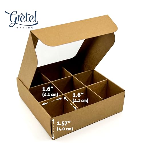 20-Ct Kraft Treat Boxes, 5x5x1.57in, Window & Dividers - color: Kraft, size: 5 x 5 x 1.57 in (9 compartments)