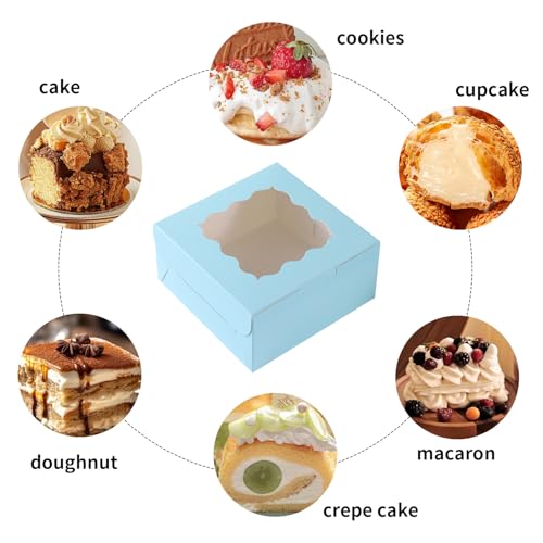 6x6x3 Inches Small Cake Box with Window, Bakery Box, Pastry Boxes, Cookie Boxes, Mini Pie Box for Pastry,Dessert,Strawberries,Chocolates, Cupcakes with paper stickers (Baby Blue/36pcs) - color: Baby Blue/36pcs