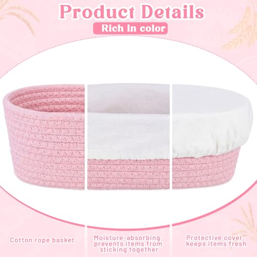 4 Pcs 10 Inch Tones Cotton Rope Banneton Bread Proofing Basket Set Oval Banneton Basket Sourdough Bread with Liners Covers for Baking Supplies (Pink) - color: Pink Tones, size: 10 Inch