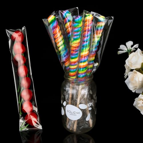 300 Pack 2x10 Inch Pretzel Rod Bags, Clear Self-Sealing Cellophane Bags
