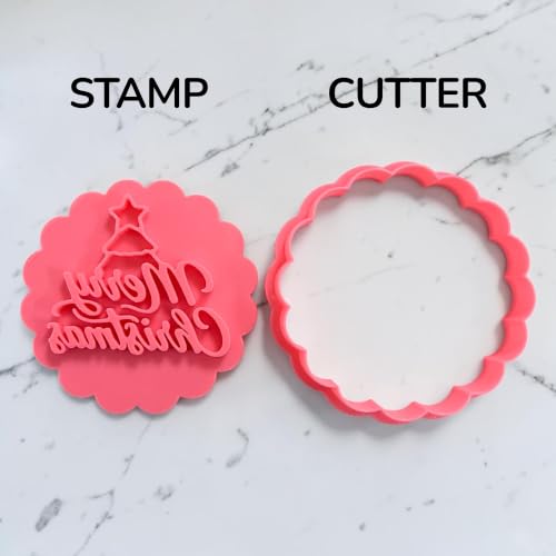 "Merry Christmas" Scalloped 3D Cookie Cutter and Stamp (8 cm / 3.15 inches) – Suitable for fondant, modeling clay, crafts, and cookies; ideal for kids and adults. Merry Christmas! - color: Merry Christmas