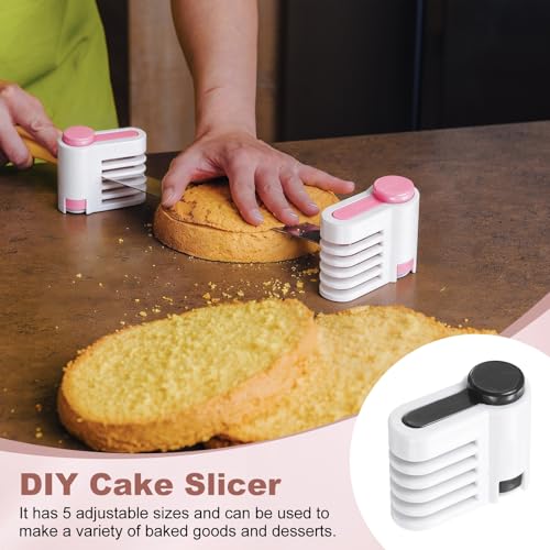 uxcell 2Pcs Cake Leveler Slicer DIY Cake Slicer 5 Layers Pink/Black - color: Pink/Black