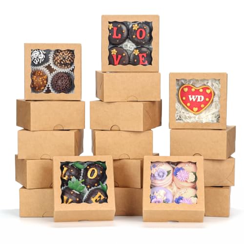 40 Pack Bakery Boxes 4x4x2 Inches Cookies Boxes Mini Bundt Cake Boxes Pie Boxes Cinnamon Roll Treat Boxes Chocolate Truffle Boxes Party Wedding Favor - color: Brown