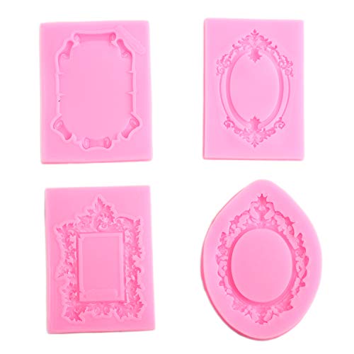 Mujiang Photo Frame Fondant Mold Picture Frame Silicone Molds Set Of 4 - color: Pink