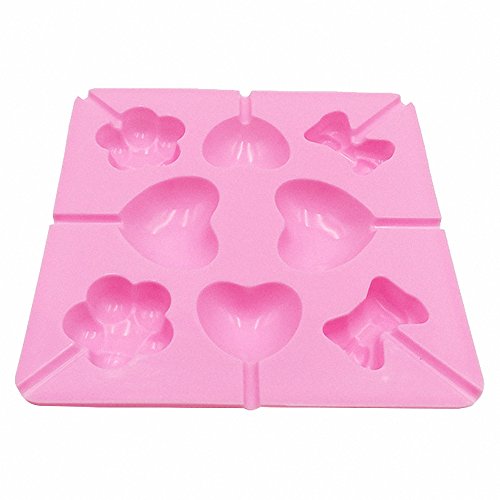 2-Pack Heart Sakura Bow Tie Lollipop Molds Set Heart Cherry Blossom Silicone Lolly Pop Tray for Hard Candy Chocolate Gummy Sucker (Random Color)