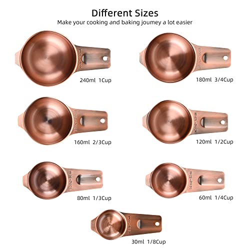Measuring Cups and Spoons Set, Copper Measuring Cups and Spoons Set for Dry & Liquid, Metric&US 7 Stainless Steel MeasureR Cup&9 Spoon Leveler & Measure Enquivalents for Kitchen & Baking - color: Copper