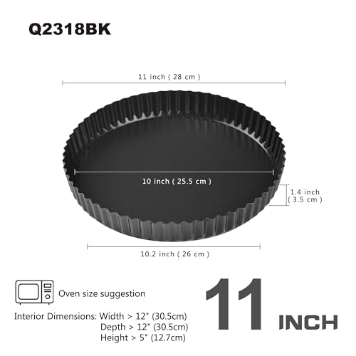 11-Inch Round Tart Pan with Loose Removable Bottom, Non-Stick Carbon Steel Quiche Pan for Oven Baking (Black) - size: 11" Round (Black)