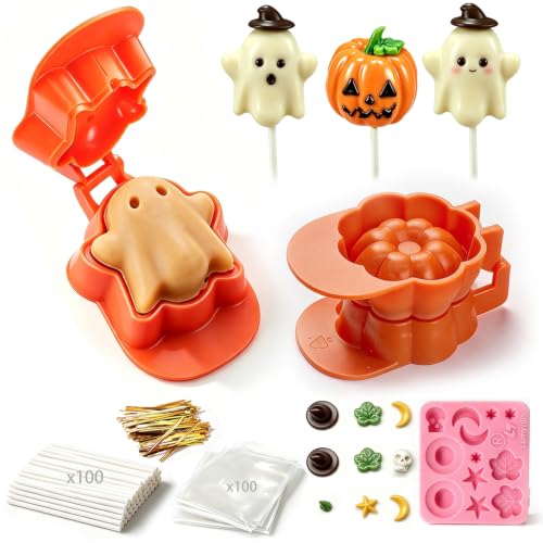 Halloween Cake Pop Mold with Sticks and Wrappers Kit - color: Pumpkin&Ghost(Orange)