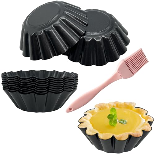 12Pcs Egg Tart Molds, 3-Inch Nonstick Tart Pans with Silicone Brush