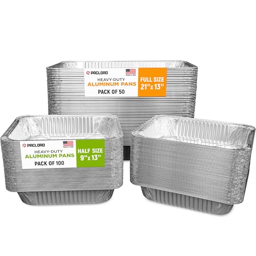 USA-Made Aluminum Foil Pans - Set of 50 Full Size 21" x 13" and 100 Half Size 9" x 13" Disposable Aluminum Trays for Chafing Racks - Great for Cooking, Heating, Food Storing - style: 150 Pans