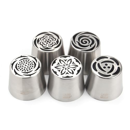 5 Pieces Stainless Steel Extra Large Russian Piping Tips Set - color: SILVER SET4