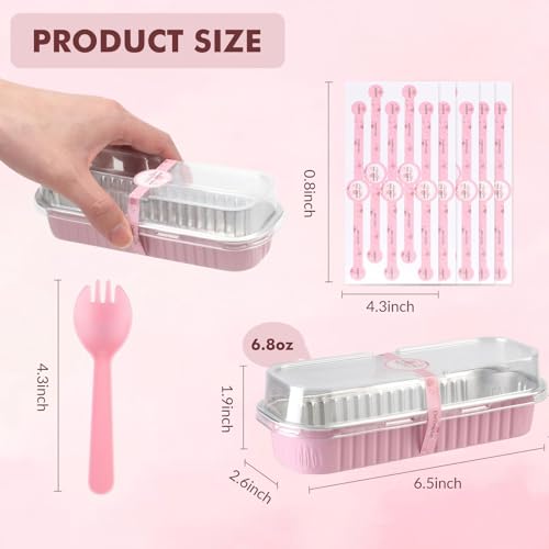 30 Pack Mini Loaf Cake Pan with Lids and Spoons, 6.8oz Small Disposable Aluminum Cake Tin Foil Pans, Rectangular Mini Loaf Bread Pans with Lids for Baking,Party,Picnics,Holidays (Pink) - color: Pink, size: 30 Pack
