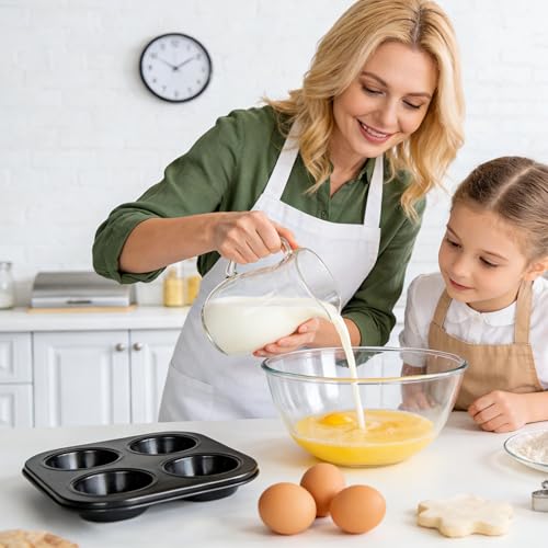 2 Pack 4-Cup 6/12/24/48 Cups Round Muffin Pan, Heavy-Duty Carbon Steel Nonstick Cupcake Baking Pan, 2.56” Standard Size Cups, Compact 7.28” Square Design, Oven & Dishwasher Safe - color: 4 Cups 2 Pack